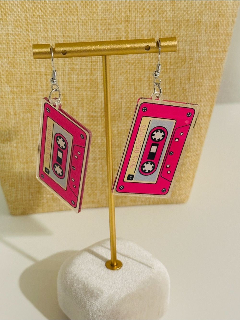 Fashion Jewelry Pink Cassette Tape Dangle Earrings
